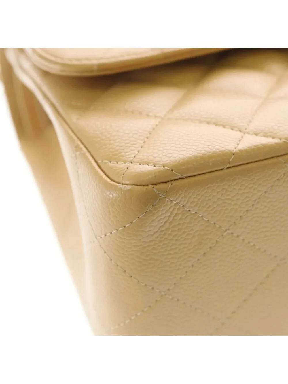 Chanel Deca Quilted 30 Caviar Leather Double Flap Chain Shoulder Bag Gold Beige